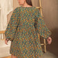 Women's TrulyMe Chartreuse Plus Size V-Neck Balloon Sleeve Printed Mini Dress