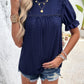 Eyelet Mock Neck Flounce Sleeve Blouse