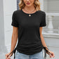 Eyelet Round Neck Short Sleeve T-Shirt