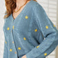 HEYSON Full Size Floral Embroidered Cable Teal Cardigan