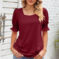 Smocked Square Neck Short Sleeve T-Shirt