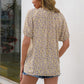 Floral Notched Short Sleeve Blouse