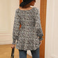 Full Size Printed V-Neck Lantern Sleeve Blouse