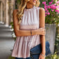 Dotted Frill Trim Sleeveless Tiered Top