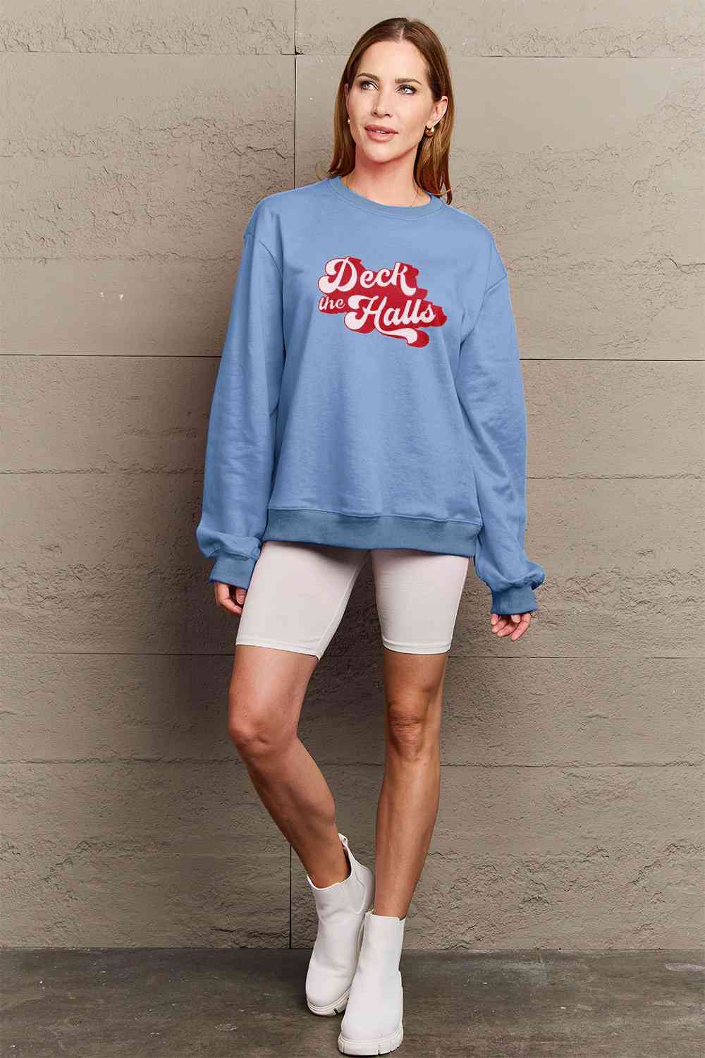 Simply Love CHRISTMAS Full Size DECK THE HALLS Graphic Sweatshirt