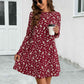 Round Neck Long Sleeve Red Mini Dress