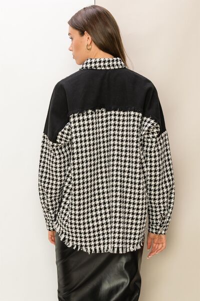 HYFVE Houndstooth Contrast Raw Hem Jacket *