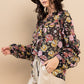 Ces Femme Ruffle Trim Long Sleeve Floral Blouse