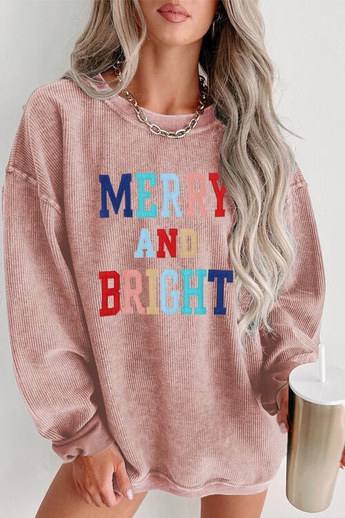 MERRY AND BRIGHT Graphic CHRISTMAS THEMED Sweatshirt