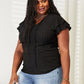 Double Take Black Full Size Eyelet Tie-Neck Flutter Sleeve Blouse