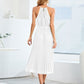 Pleated Spaghetti Strap Tie Waist Midi Dress