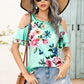 Full Size Floral Cold-Shoulder Short Sleeve Top