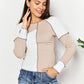 Double Take Khaki Color Block Exposed Seam Top