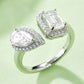 Women's 2 Carat Moissanite 925 Sterling Silver Open Ring