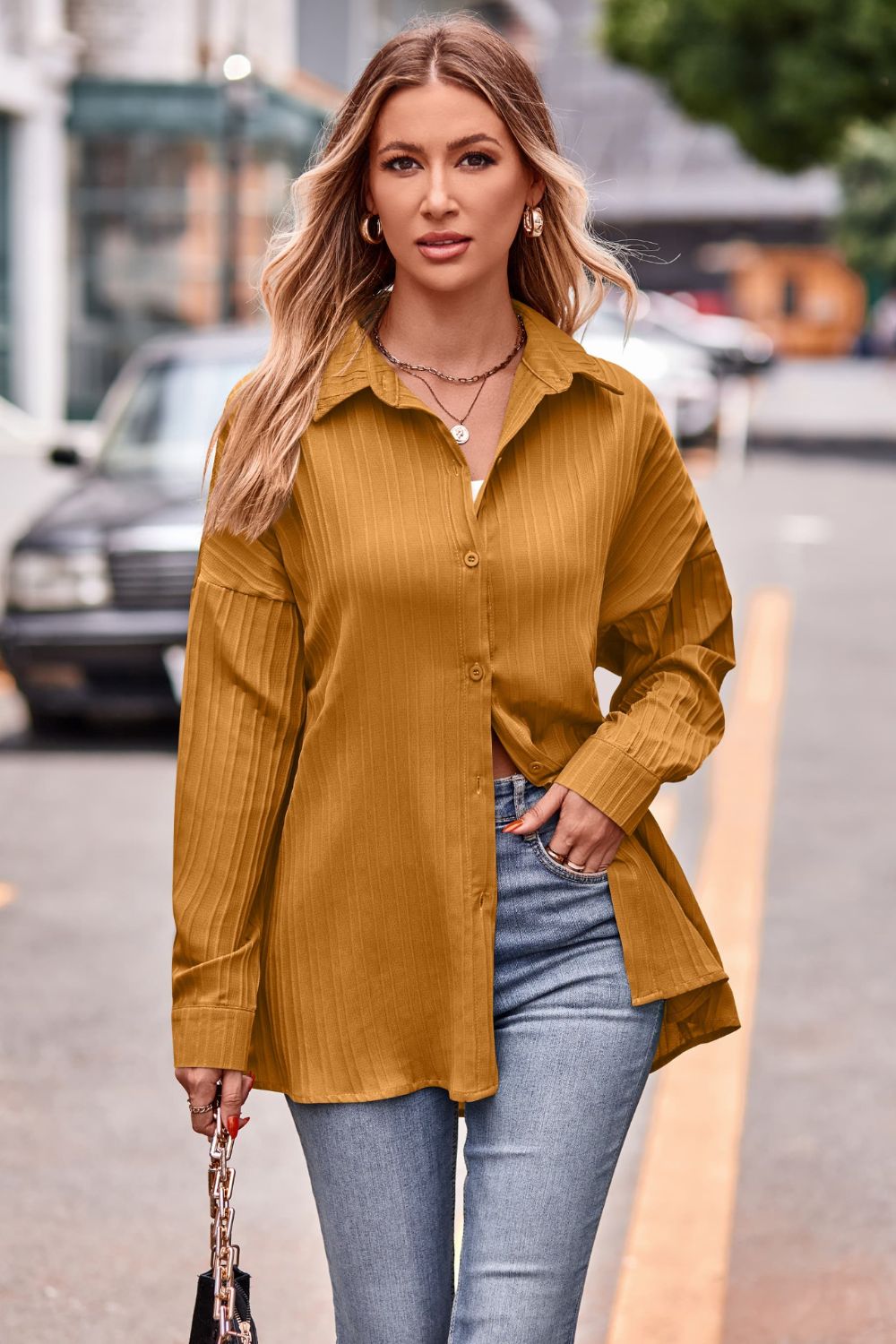 Full Size Slit Dropped Shoulder Longline Shirt