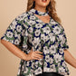 Women's Plus Size Floral Flutter Sleeve Cutout Blouse