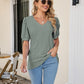Full Size Eyelet Puff Sleeve V-Neck Top
