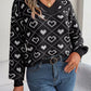 Heart Pattern V-Neck Long Sleeve Sweater