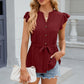 Eyelet Notched Cap Sleeve Blouse