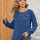 Ruched Round Neck Flounce Sleeve T-Shirt