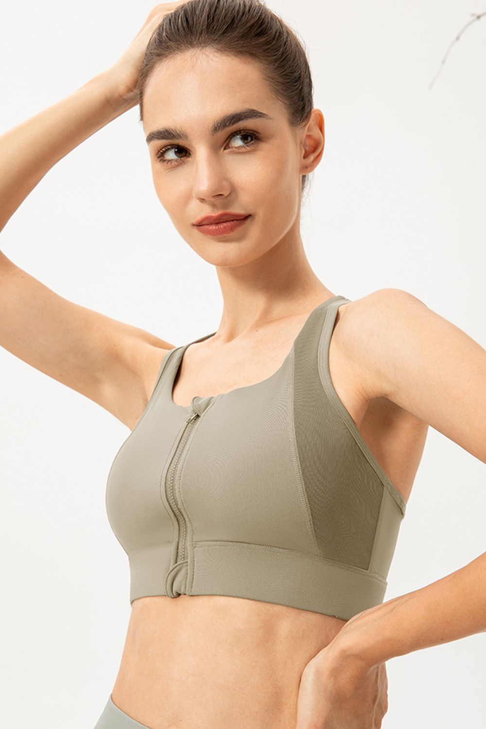 SO COMFY Zip-Up Round Neck Sports Bra