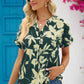 Women's Full Size Hanna Floral Notched Neck Cuffed Blouse