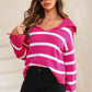 Full Size Striped Collared Neck Slit Sweater