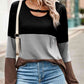 Color Block Cutout Round Neck Long Sleeve T-Shirt