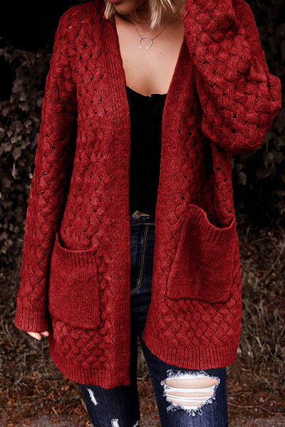 FULL SIZE Open Front Dropped Shoulder Cardigan with Pockets