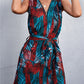 Women's Printed Zip Detail Belted Sleeveless Dress
