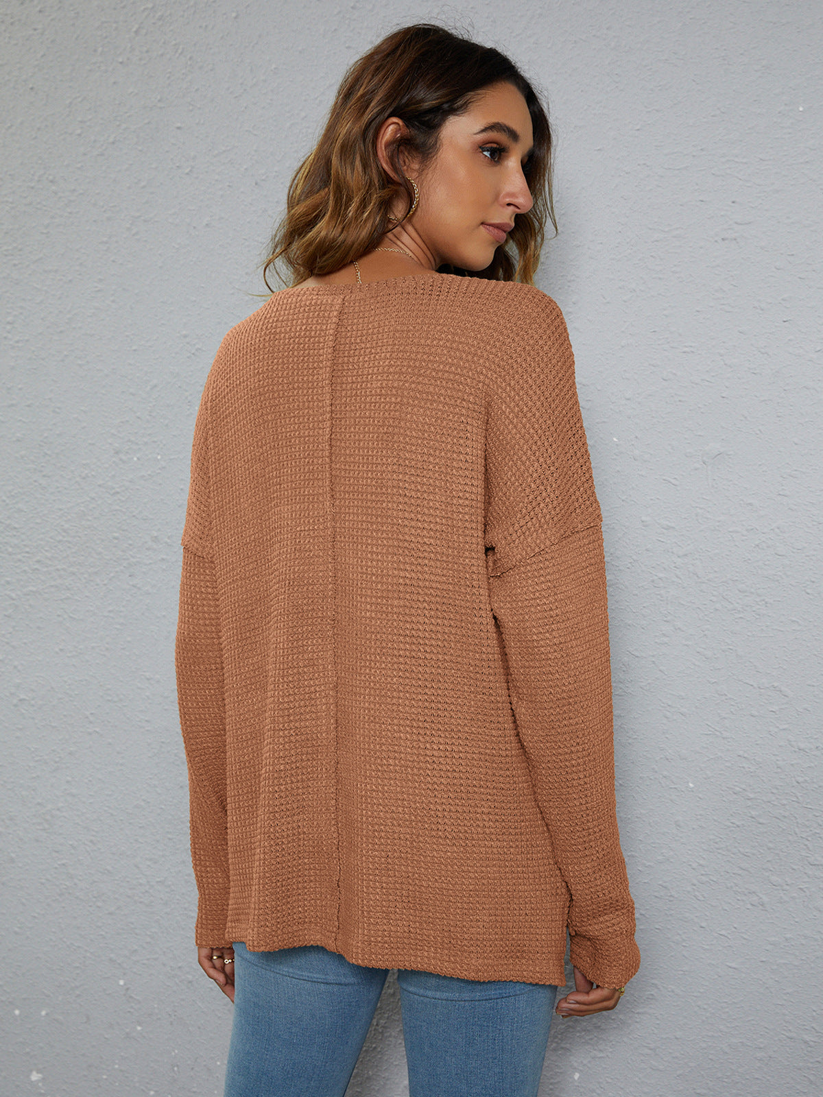 Beauteous Dropped Shoulder High-Low Waffle-Knit Top