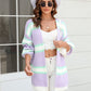 Sophia & Grace Color Block Ribbed Dropped Shoulder Open Front Cardigan