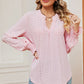 Eyelet Notched Long Sleeve T-Shirt
