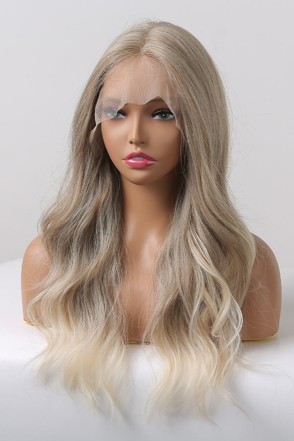 13*2" Women's Lace Front Wigs Synthetic Long Wave 24" 150% Density in Medium Blonde Highlights