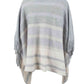 One Size Striped Boat Neck Poncho with Fringes