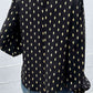 Geometric Print Frill Neck Lantern Sleeve Black Blouse