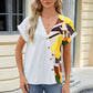 Printed Surplice Short Sleeve Blouse