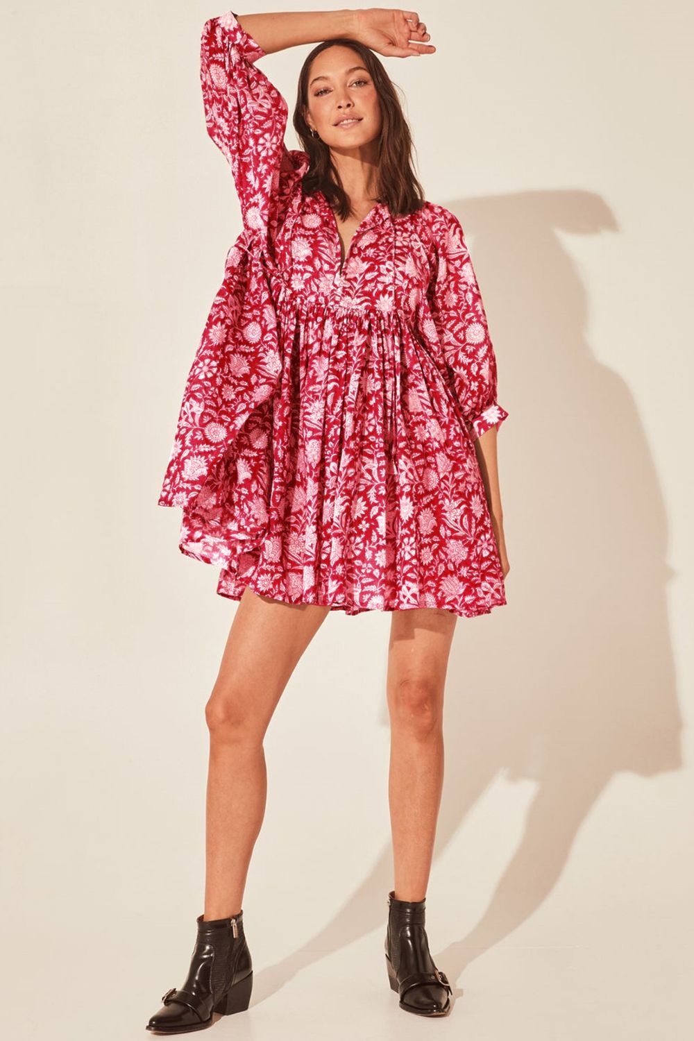 Women's Raylean Floral Tie Neck Lantern Sleeve Dress