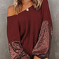 Full Size Sequin Waffle-Knit Blouse