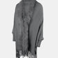 BeautifulMe Fringe Open Front Long Sleeve Poncho