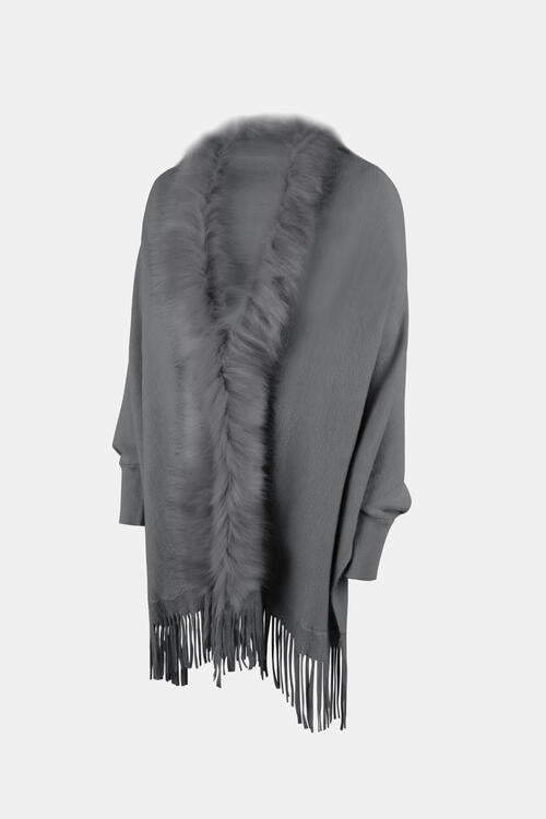 BeautifulMe Fringe Open Front Long Sleeve Poncho