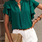 Ruffled Notched Short Sleeve Blouse
