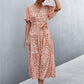 Women's Printed V-Neck Flutter Sleeve Belted Dress