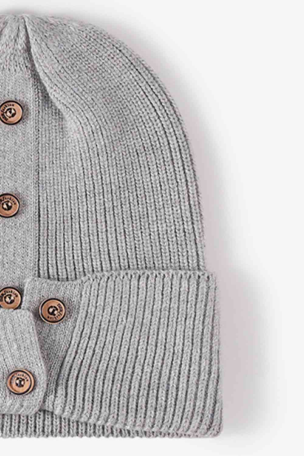 CHIC HATZ Button Detail Rib-Knit Hat Cuff Beanie