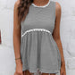 Women's Striped Lace Trim Round Neck Tank