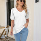 Full Size Eyelet Puff Sleeve V-Neck Top
