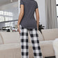 SLEEPWELL Curved Hem Short Sleeve Top and Plaid Pants Lounge Set