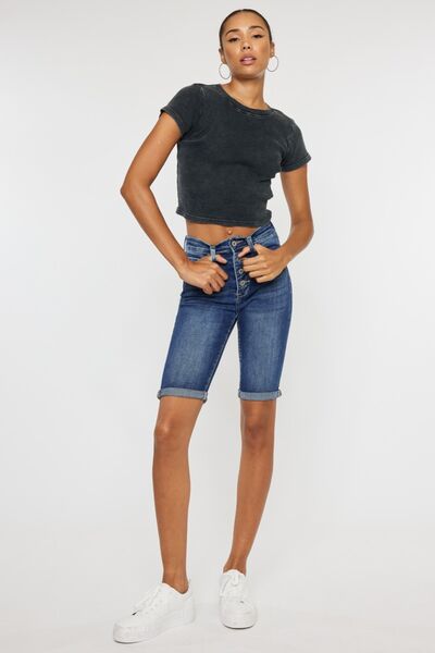 Kancan Full Size Cat's Whiskers Button Fly Denim Shorts *