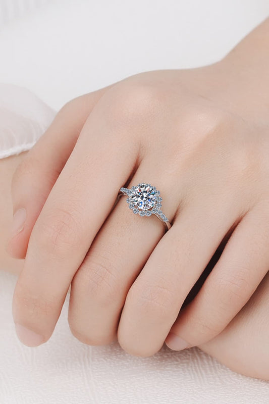 Women's 1 Carat Moissanite Rhodium-Plated Halo Ring