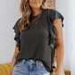 Ribbed Ruffle Trim Round Neck Top